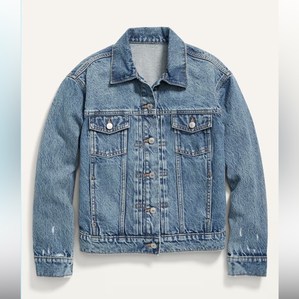 Old Navy Women’s Size M Jacket Classic Denim Blue Trucker Jean‎ Pockets Western